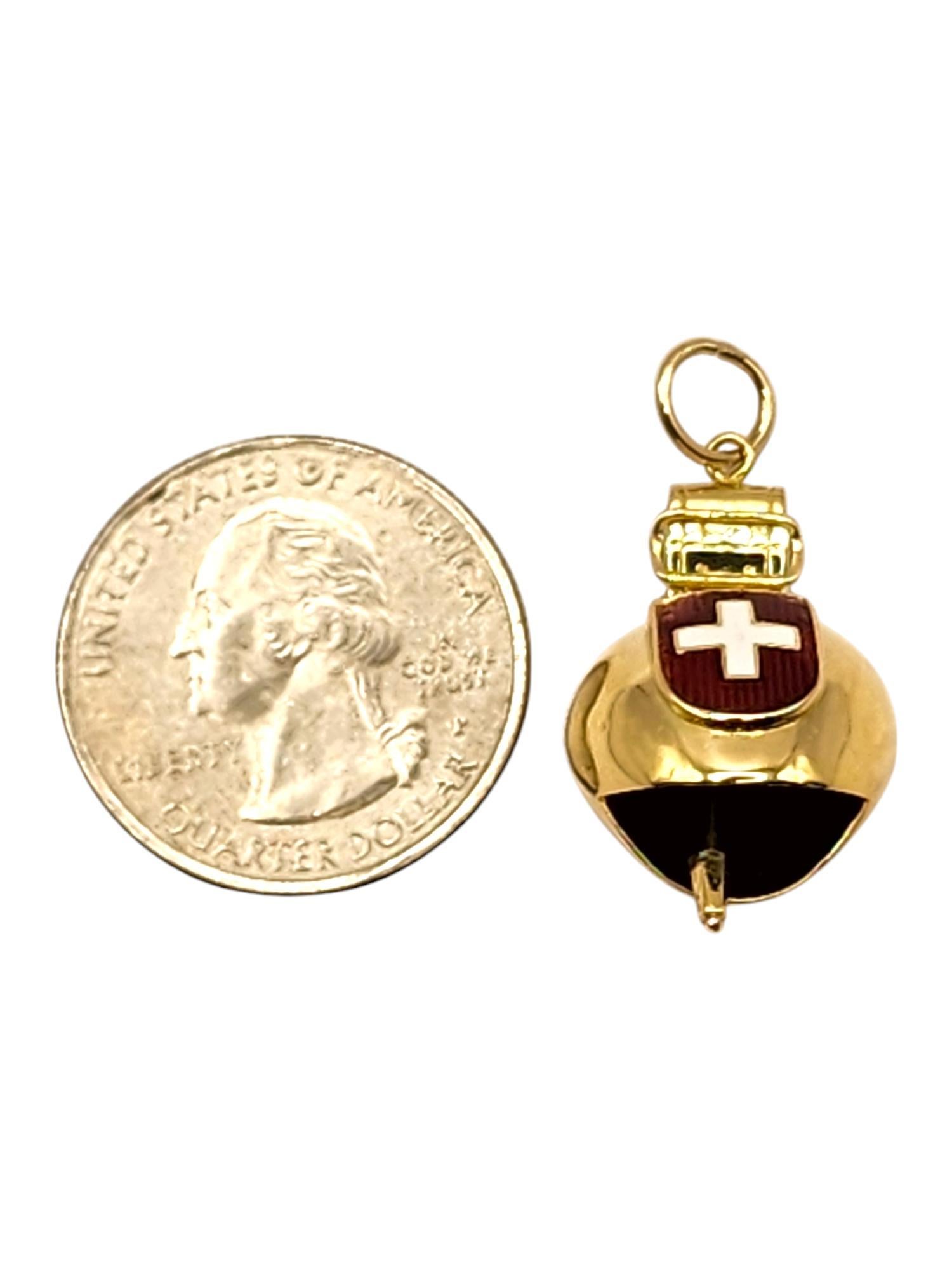 18 Karat Yellow Gold Swiss Cow Bell Charm #19983 For Sale 3