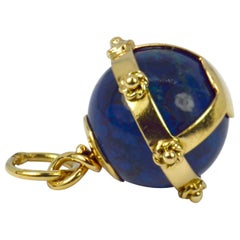 18 Karat Yellow Gold Swiss Lapis Sphere Charm Pendant