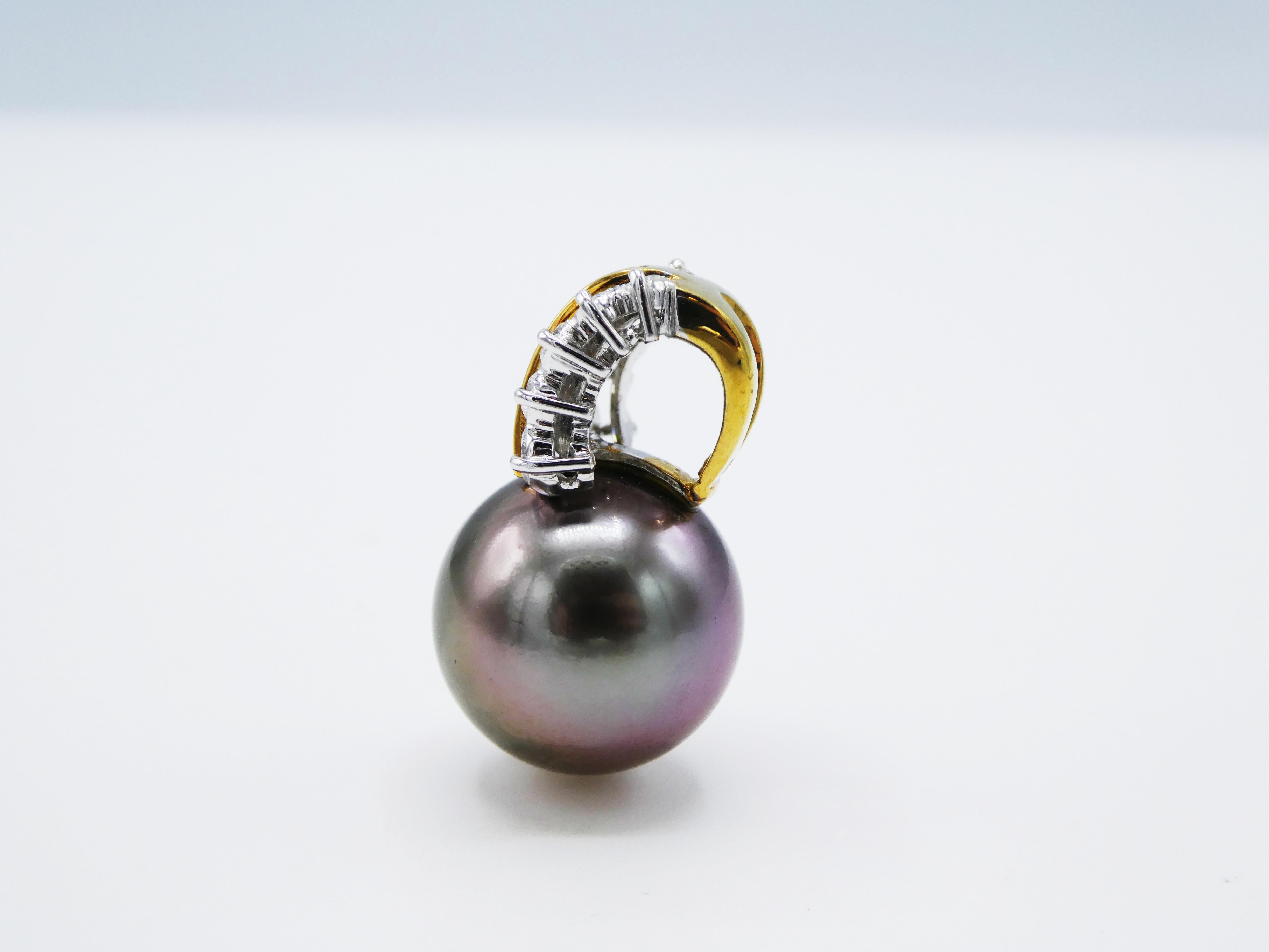 Round Cut 18 Karat Yellow Gold Tahitian Pearl and 1 Carat Diamond Pendant