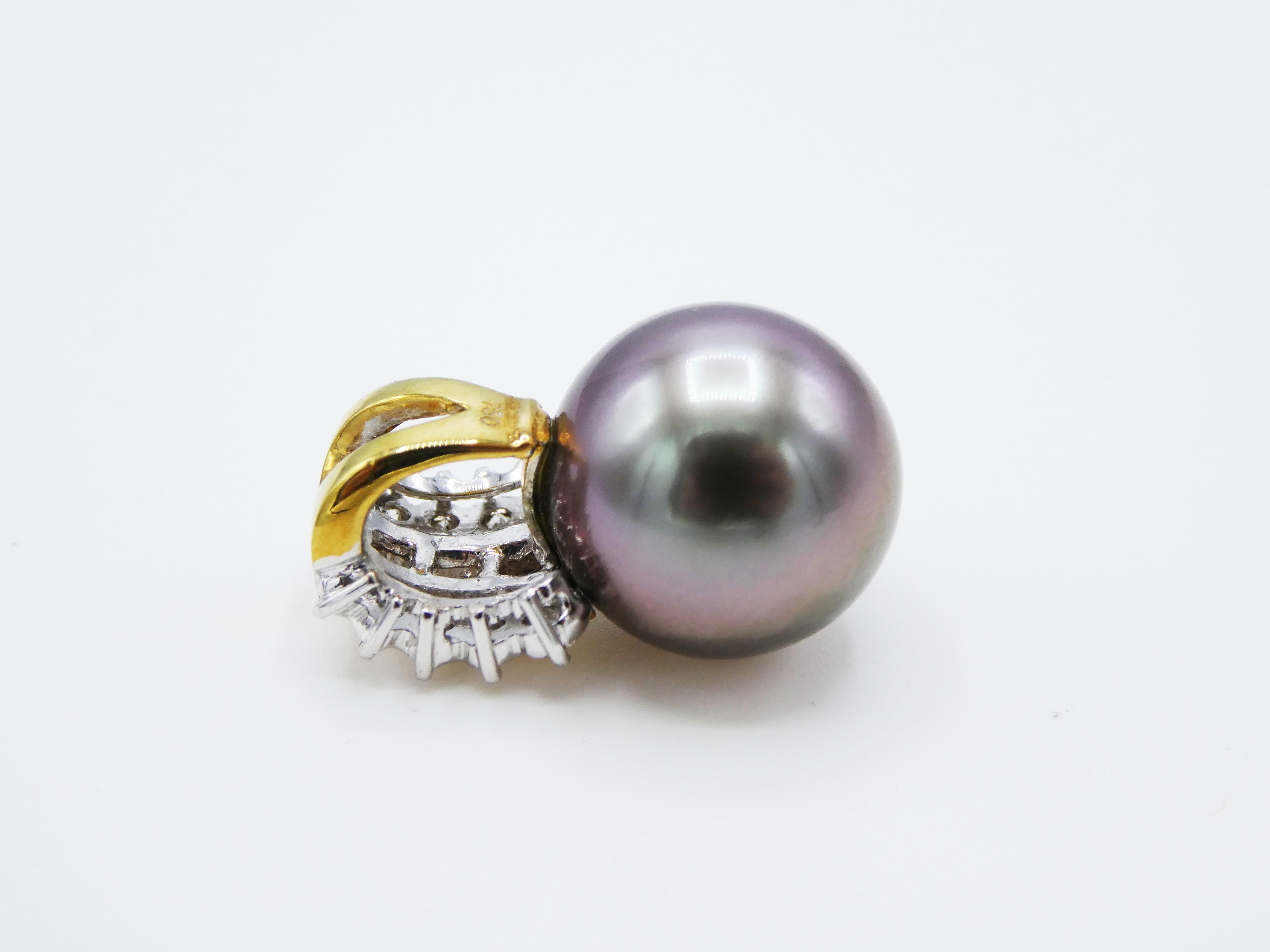 18 Karat Yellow Gold Tahitian Pearl and 1 Carat Diamond Pendant In Excellent Condition In  Baltimore, MD