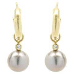 18 Karat Yellow Gold Tahitian Pearl Drop Earrings