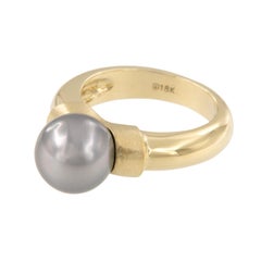 18 Karat Yellow Gold Tahitian Pearl Solitaire Ring by ASBA