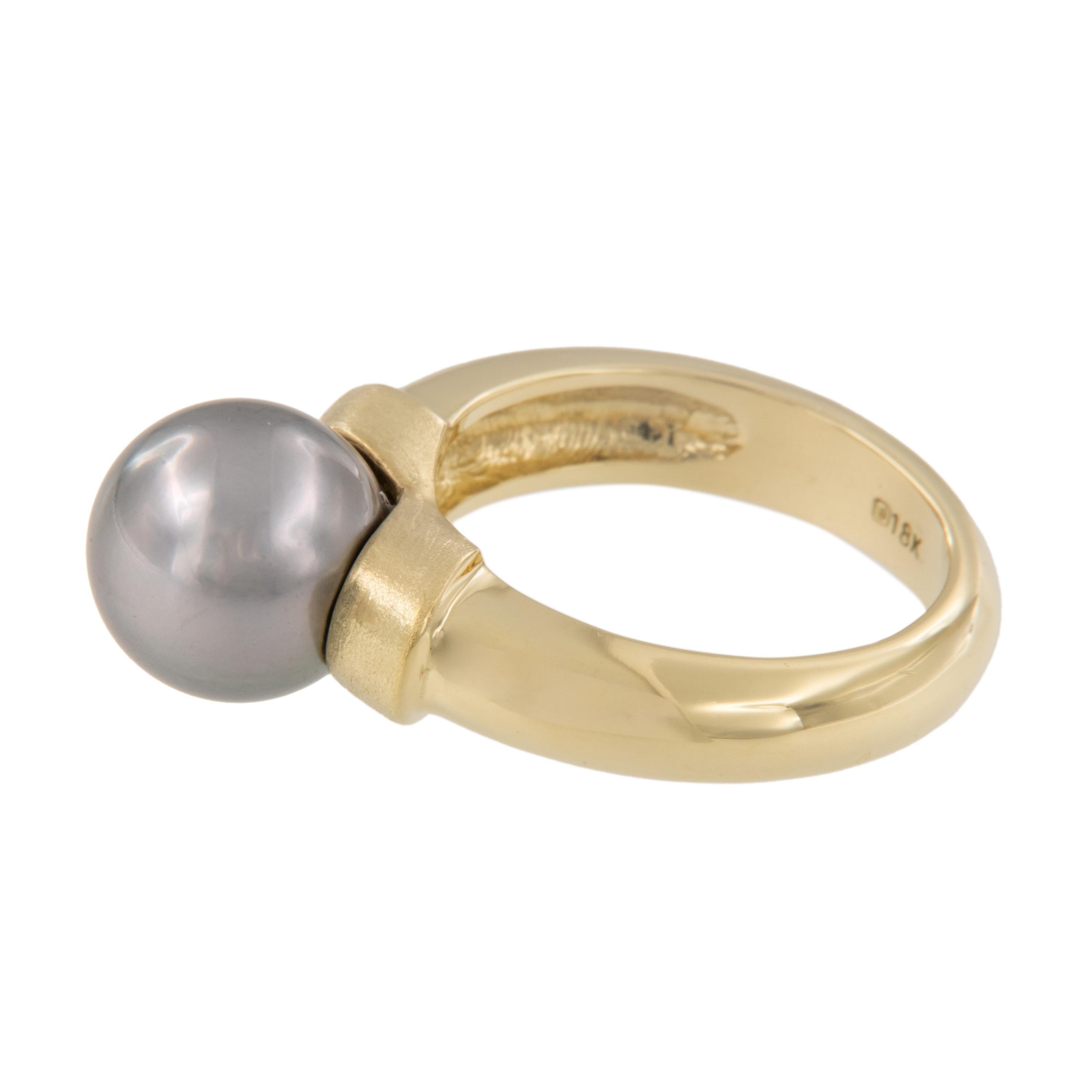 Contemporain Bague solitaire en or jaune 18 carats avec perle de Tahiti par ASBA en vente