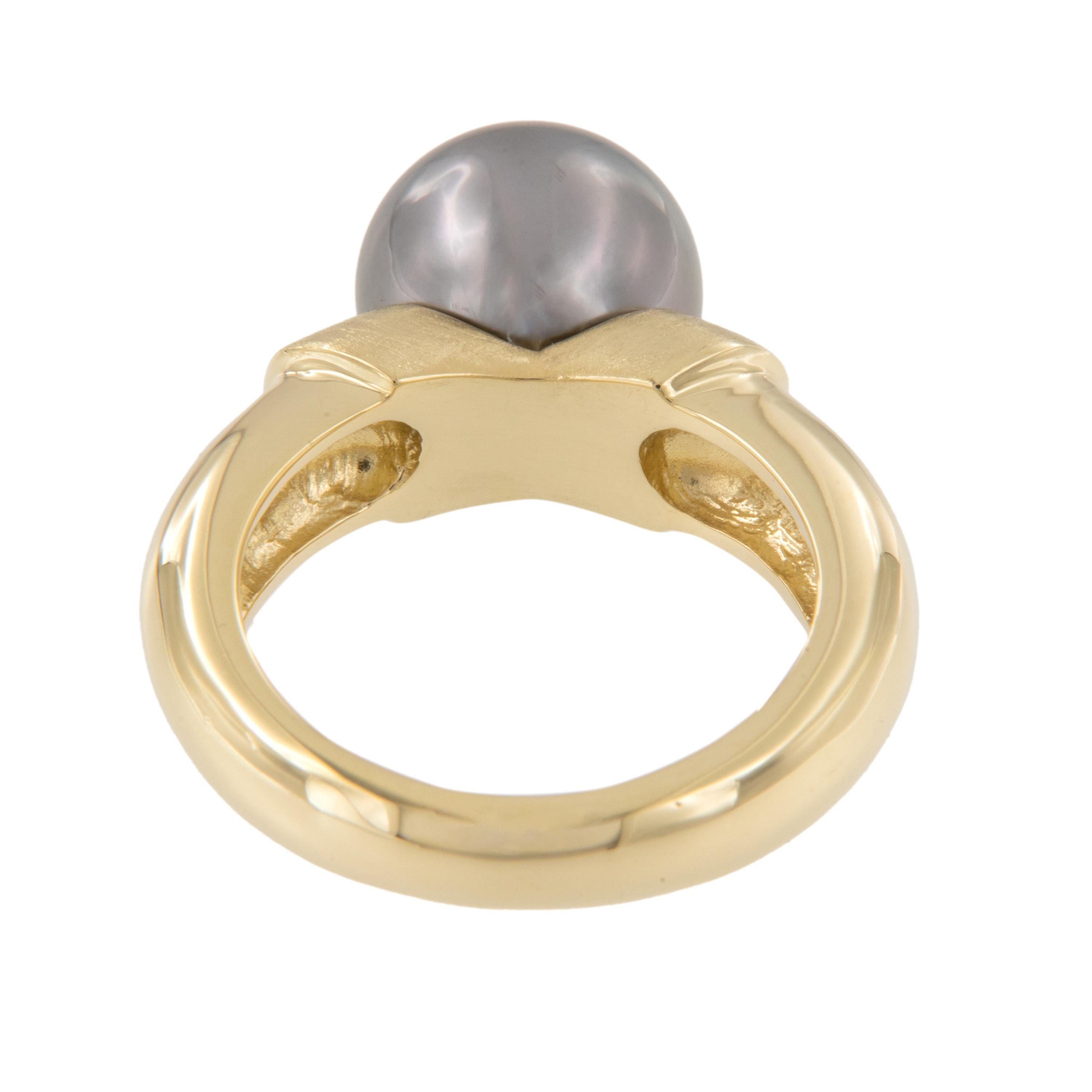 Bague solitaire en or jaune 18 carats avec perle de Tahiti par ASBA Neuf - En vente à Troy, MI