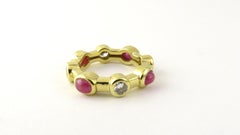 18 Karat Yellow Gold Tambetti Cabochon Ruby and Diamond Ring