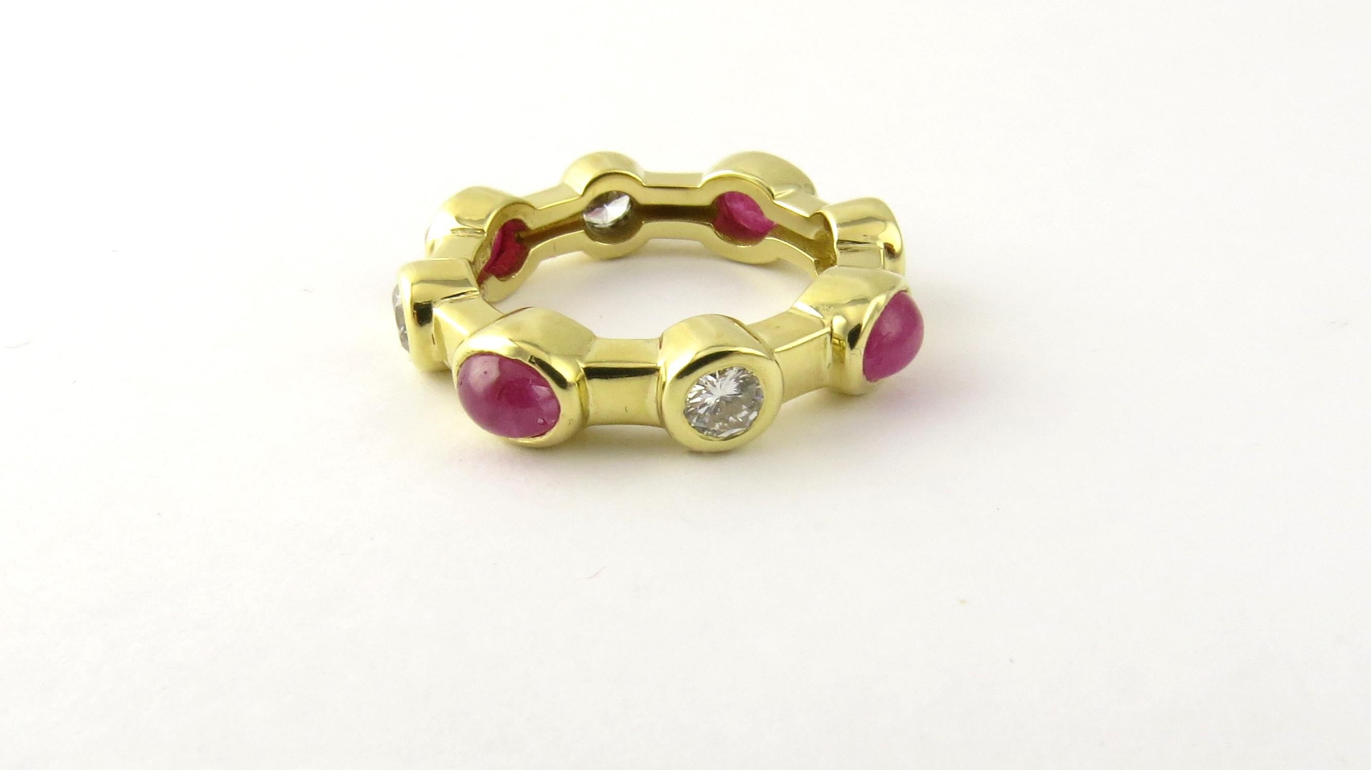 18 Karat Yellow Gold Tambetti Cabochon Ruby and Diamond Ring In Good Condition For Sale In Washington Depot, CT