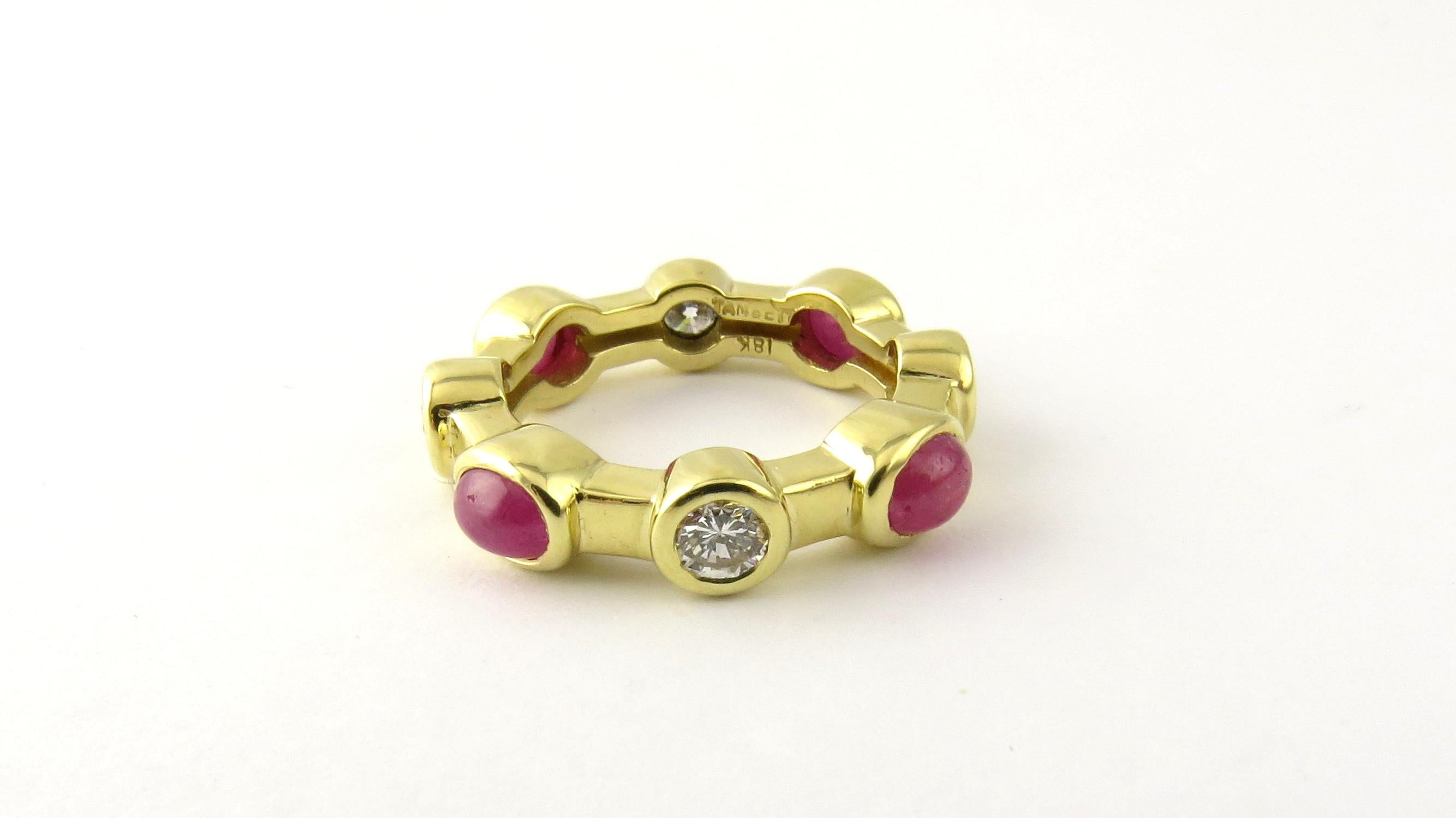 Women's 18 Karat Yellow Gold Tambetti Cabochon Ruby and Diamond Ring For Sale