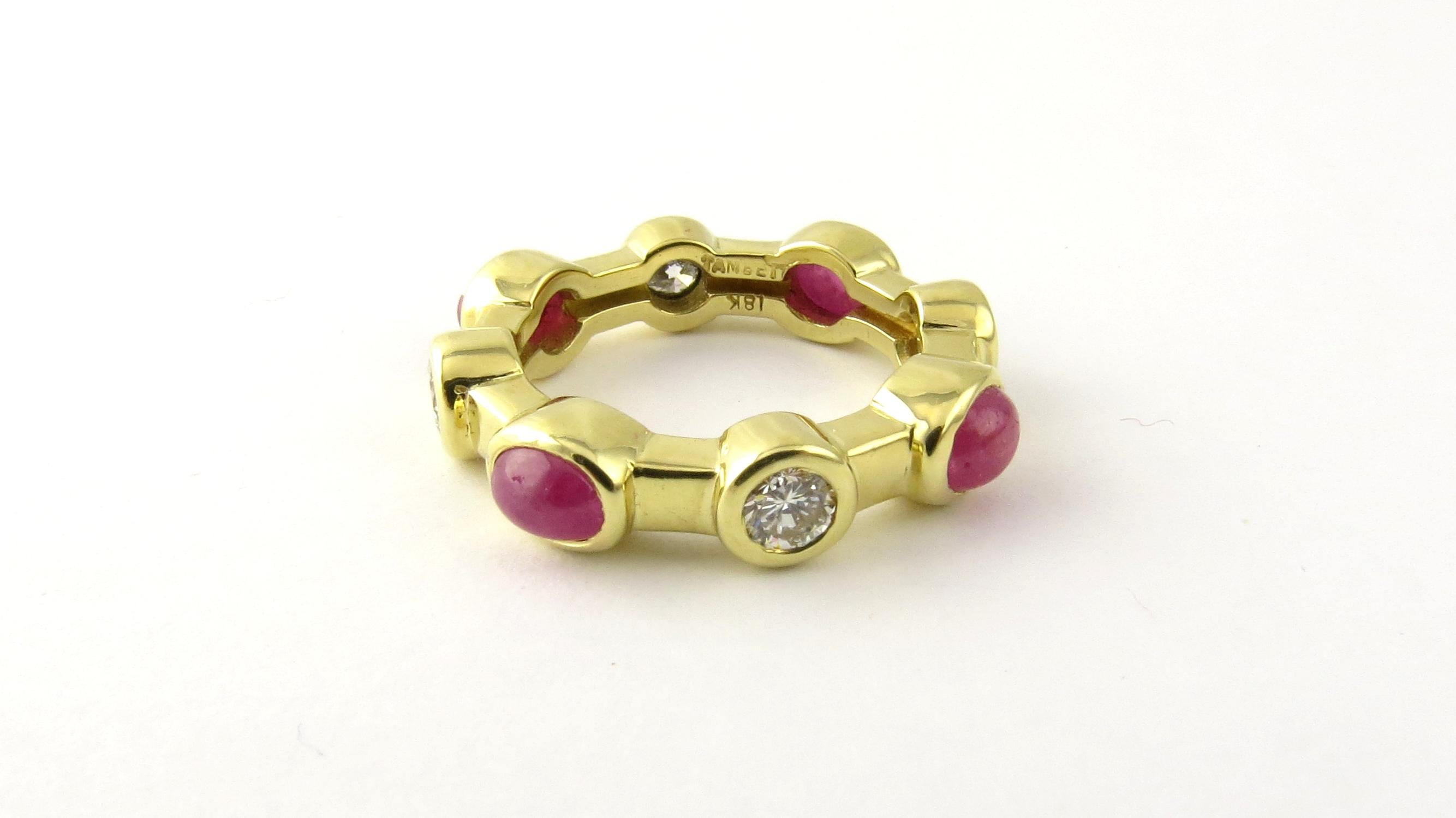 18 Karat Yellow Gold Tambetti Cabochon Ruby and Diamond Ring For Sale