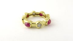 18 Karat Yellow Gold Tambetti Cabochon Ruby and Diamond Ring