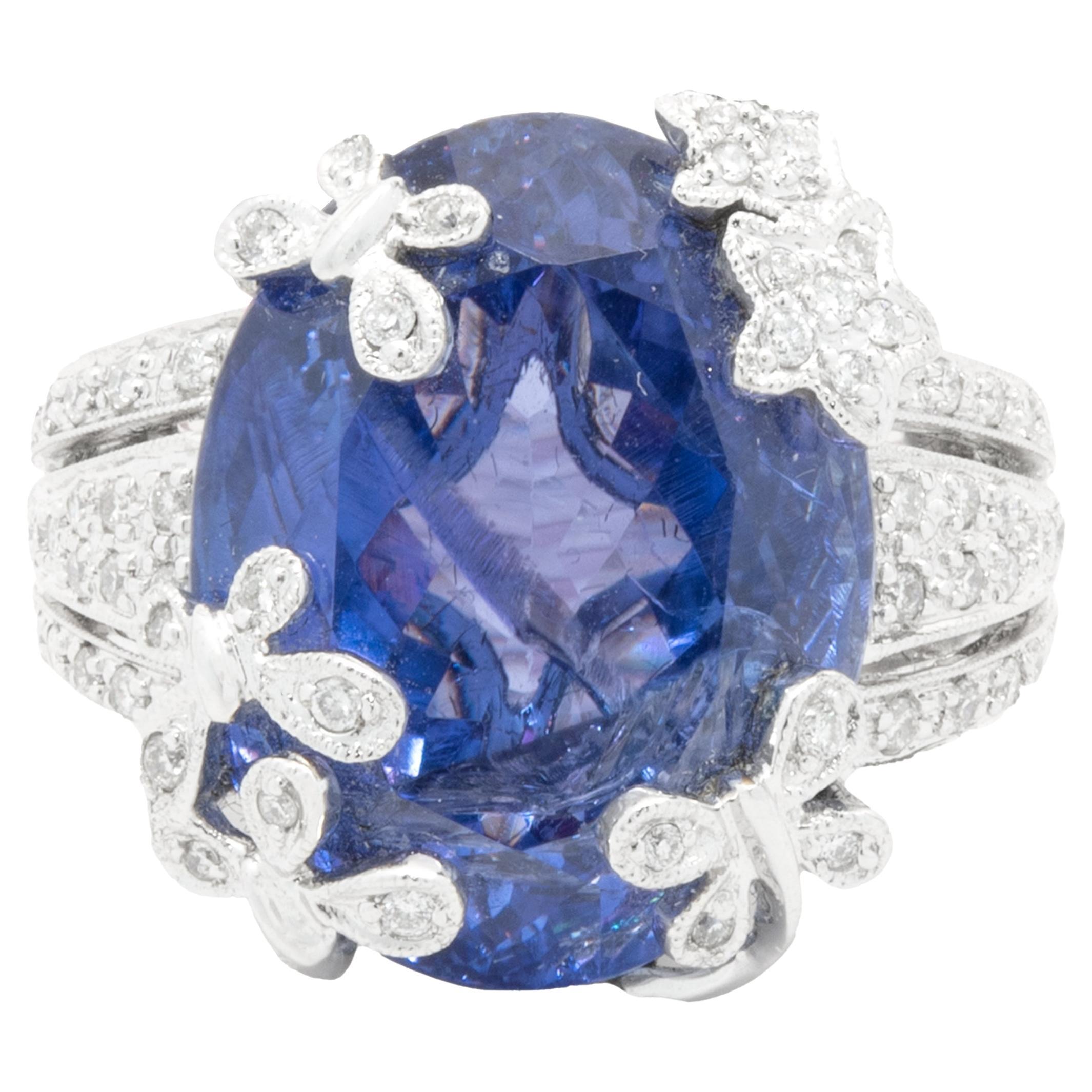 18 Karat White Gold Tanzanite and Diamond Butterfly Ring For Sale