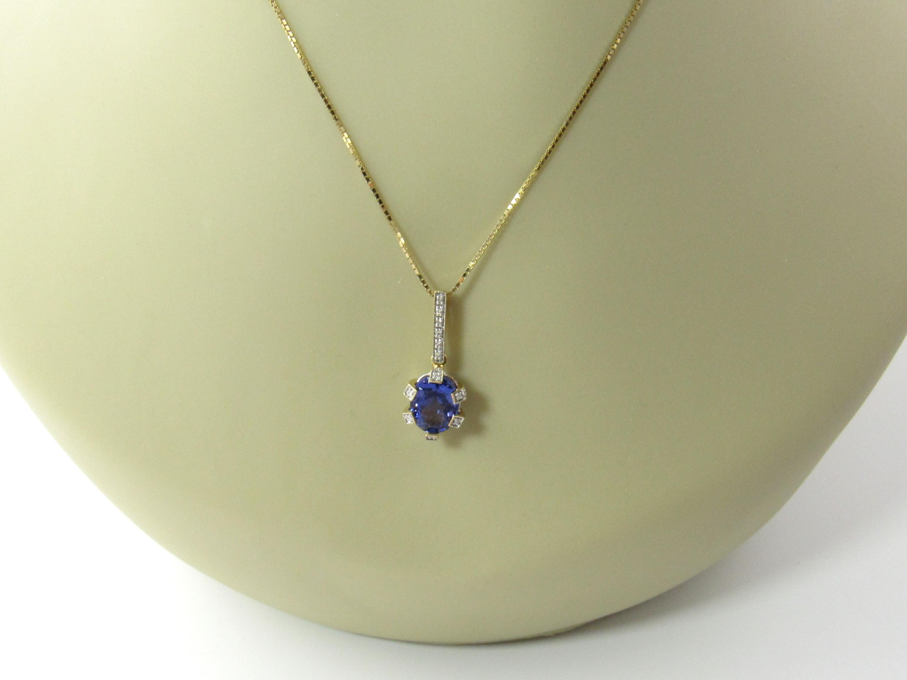 18 Karat Yellow Gold Genuine Tanzanite and Diamond Pendant 4