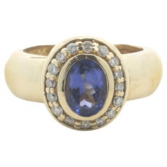 18 Karat Yellow Gold Tanzanite and Diamond Ring