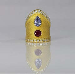 Georgios Collections 18 Karat Yellow Gold Tanzanite Ruby Diamond Byzantine Ring