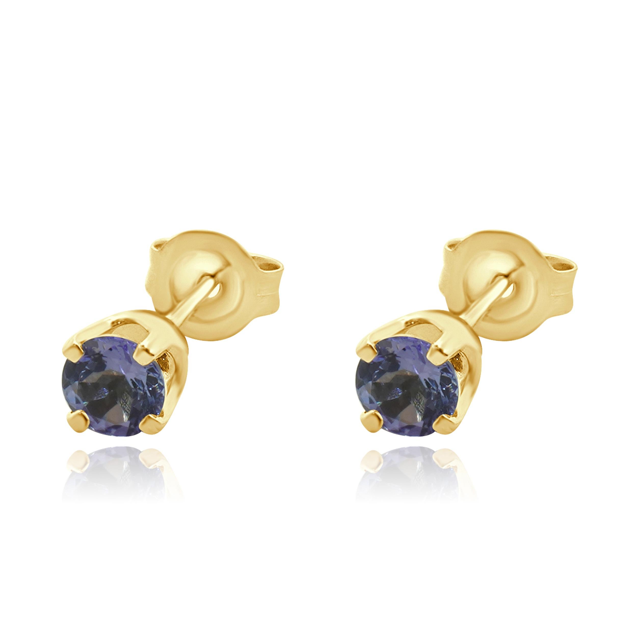 Orecchini con borchie di tanzanite in oro giallo 18 carati