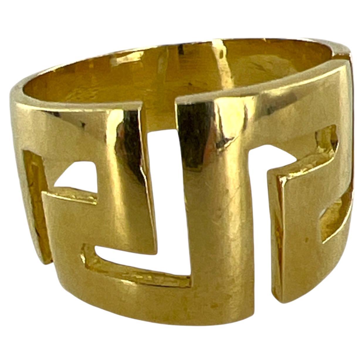 18 Karat Yellow Gold Tapered Greek Key Design Estate Band Ring  For Sale