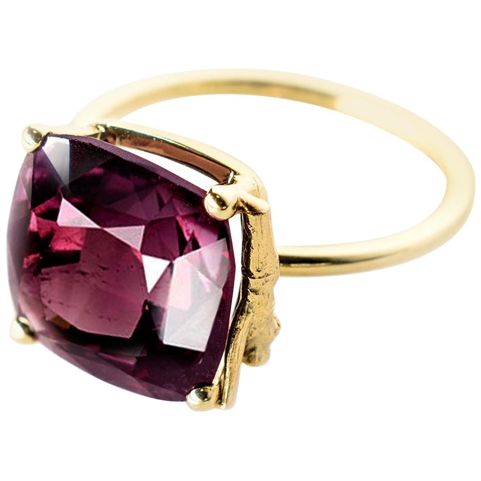 Eighteen Karat Yellow Gold Tea Contemporary Ring with Tourmaline For Sale