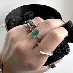 Yellow Gold Cocktail Ring with Natural Emerald and Sculptural Detail