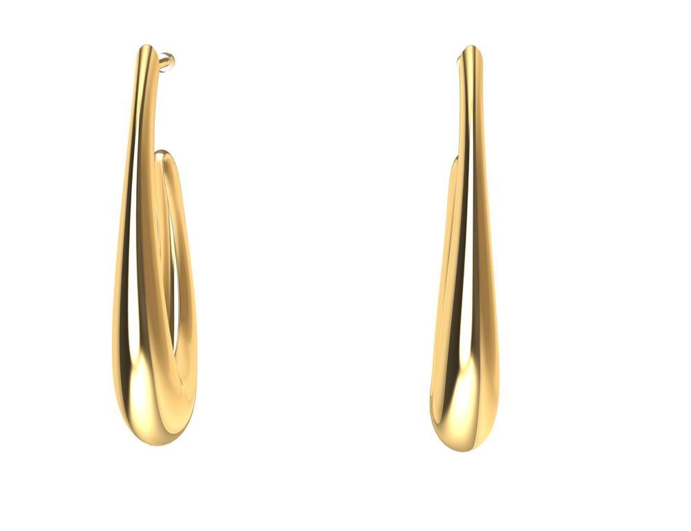 18 Karat Yellow Gold Teardrop Hollow Hoop Earring In New Condition For Sale In New York, NY
