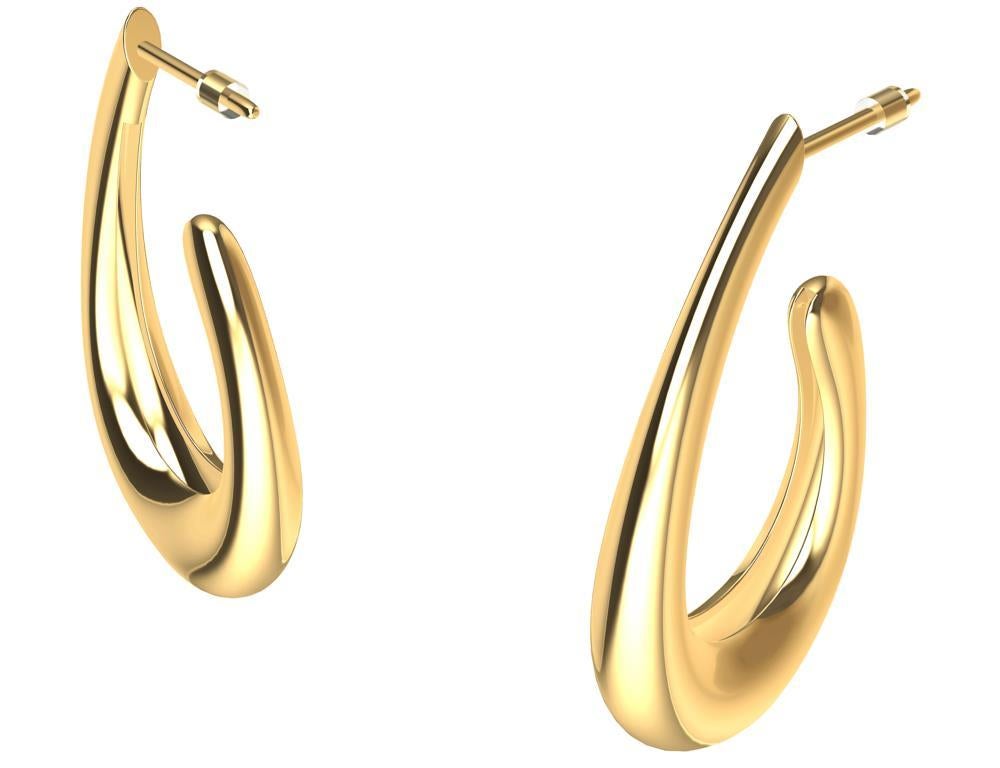 Women's or Men's 18 Karat Yellow Gold Teardrop Hollow Hoop Earring For Sale