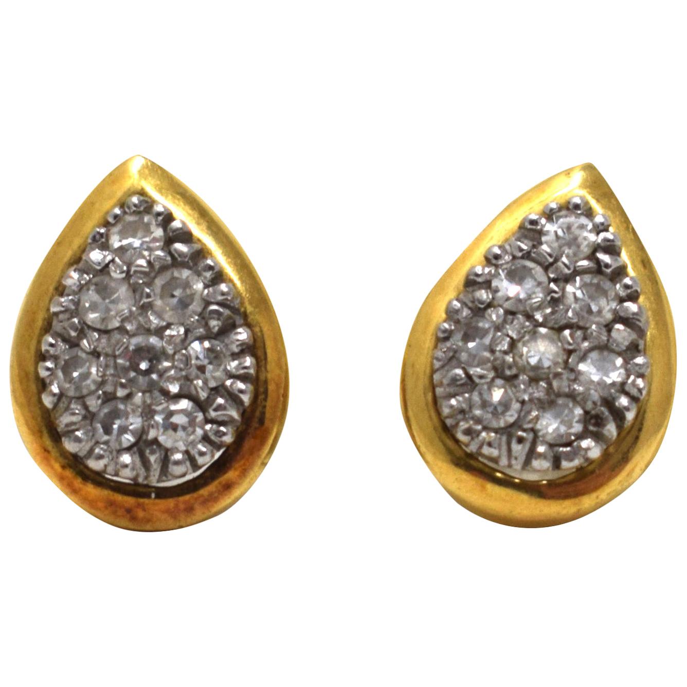 18 Karat Yellow Gold Teardrop Shaped Old Mine Diamond Stud Earrings