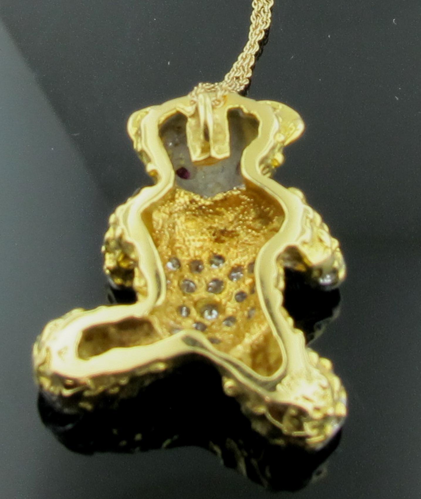 18 Karat Yellow Gold Teddy Bear Necklace with Diamonds In Excellent Condition In Palm Desert, CA