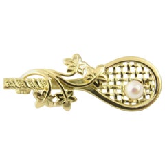 18 Karat Yellow Gold Tennis Racket Brooch/Pin