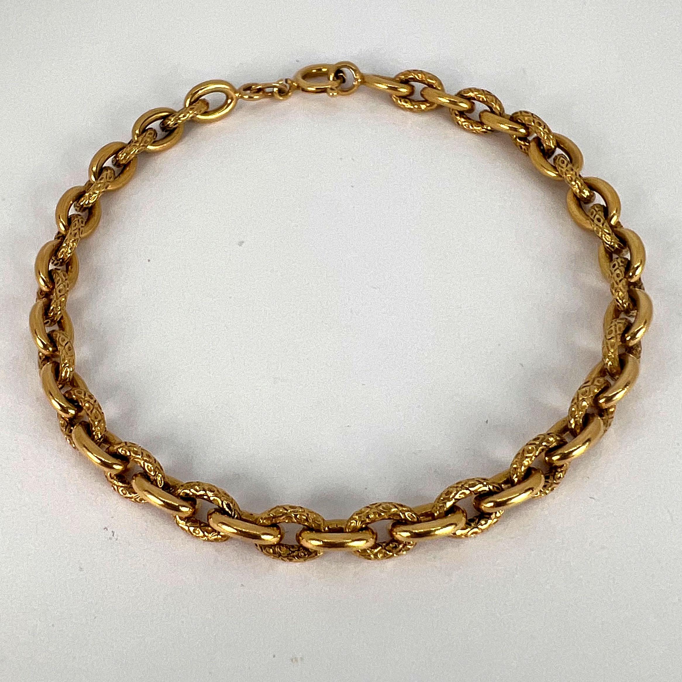 18 Karat Yellow Gold Textured Cable Link Bracelet For Sale 6
