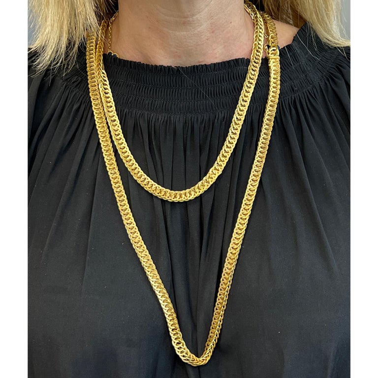 18 Karat Yellow Gold Textured Interlocking Link Vintage Chain Necklace ...