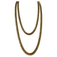 18 Karat Yellow Gold Textured Interlocking Link Vintage Chain Necklace