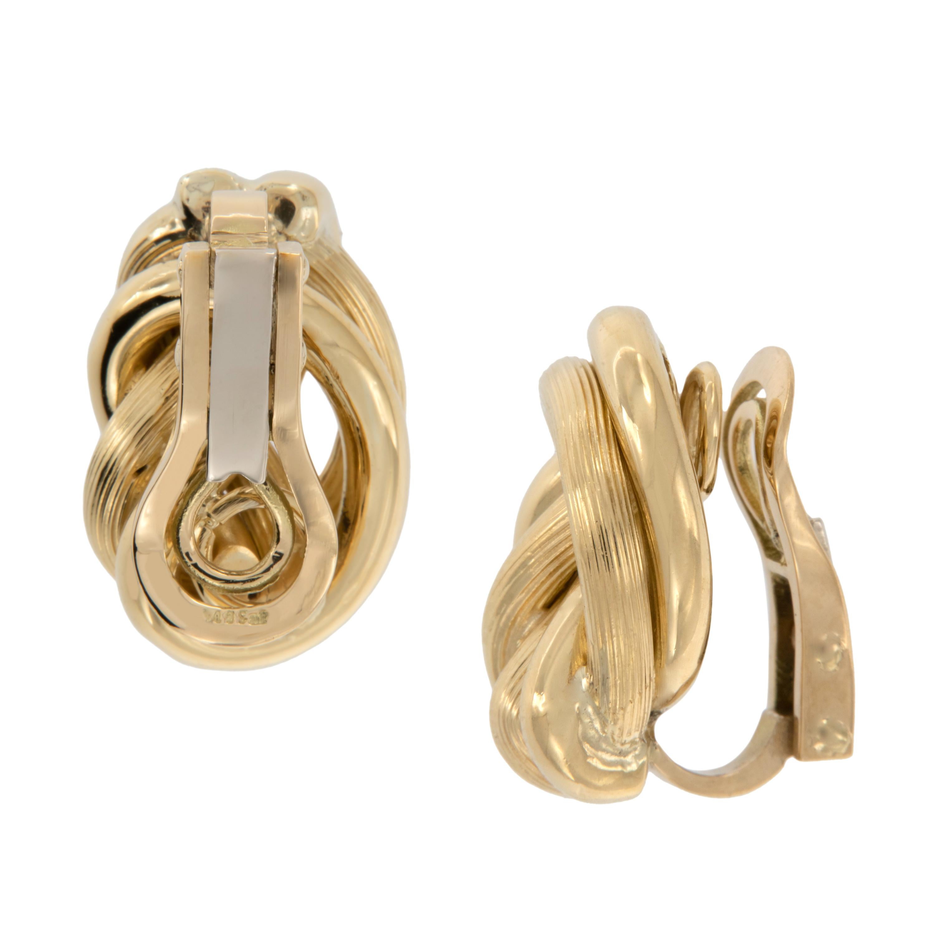 Women's 18 Karat Yellow Gold Textured Knot Earrings For Sale