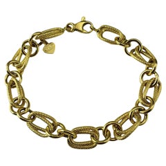 18 Karat Yellow Gold Textured Oval and Circle Link Bracelet #20588