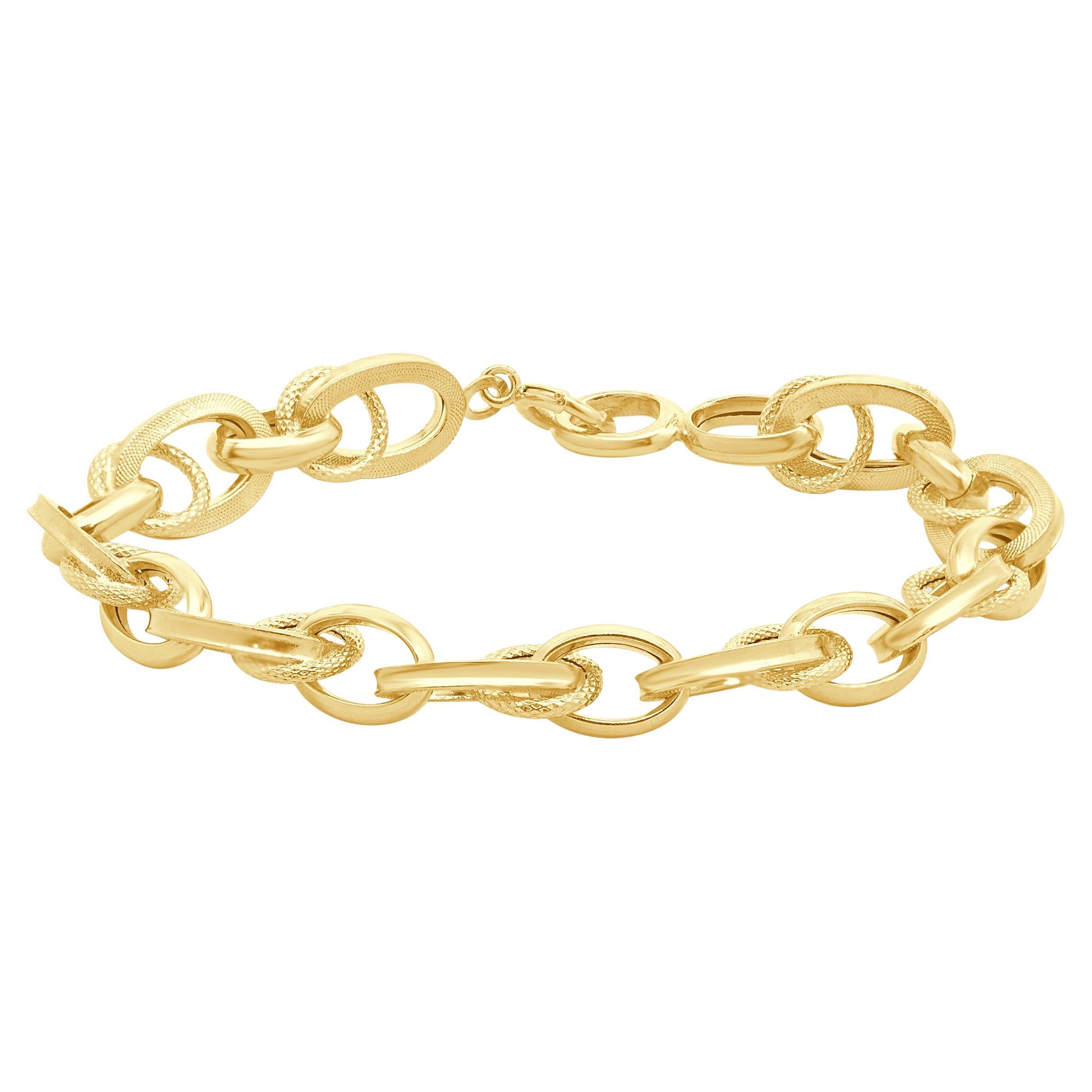 18 Karat Gelbgold Texturiertes ovales Gliederarmband