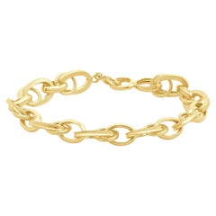 18 Karat Yellow Gold Textured Oval Link Bracelet