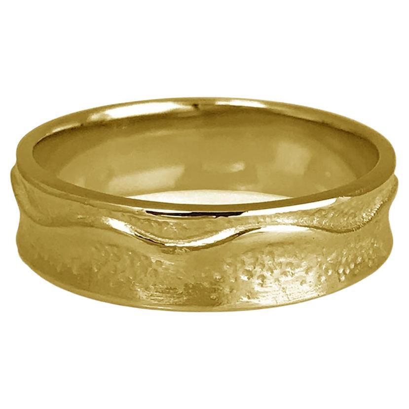 For Sale:  18 Karat Yellow Gold Textured Shoreline Men's Ring - Large