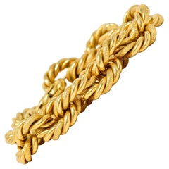 18 Karat Yellow Gold Textured Twisted Rope Vintage Cable Chain Bracelet