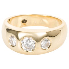 18 Karat Yellow Gold Three Diamond Gypsy Set Ring