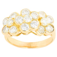18 Karat Yellow Gold Three Flower Diamond Ring