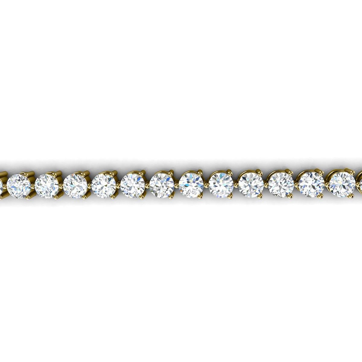 18 Karat Yellow Gold Three Prongs Diamond Tennis Bracelet '10 Carat' In New Condition For Sale In San Francisco, CA