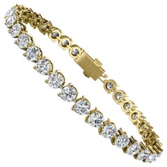 18 Karat Yellow Gold Three Prongs Diamond Tennis Bracelet '10 Carat'