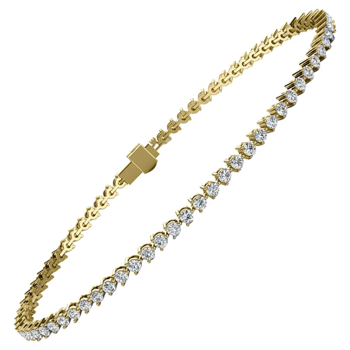 18 Karat Yellow Gold Three Prongs Diamond Tennis Bracelet '2 Carat'