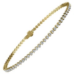 18 Karat Yellow Gold Three Prongs Diamond Tennis Bracelet '2 Carat'