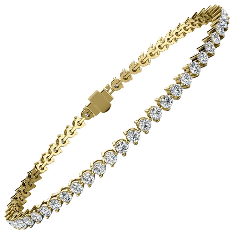 18 Karat Yellow Gold Three Prongs Diamond Tennis Bracelet '3 Carat' For Sale