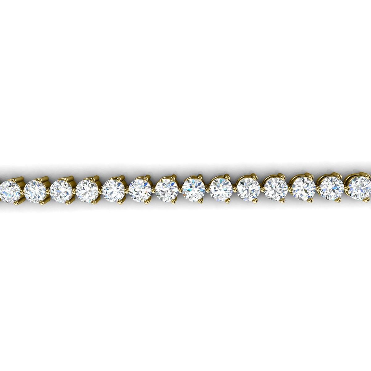 18 Karat Yellow Gold Three Prongs Diamond Tennis Bracelet '4 Carat' In New Condition For Sale In San Francisco, CA