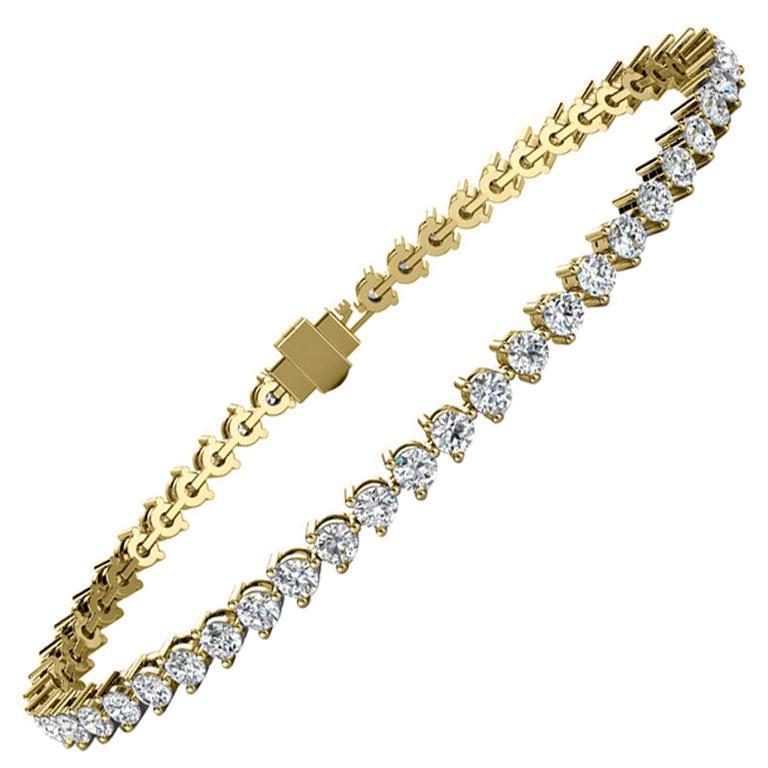 Bracelet tennis à trois griffes en or jaune 18 carats et diamants de 4 carats