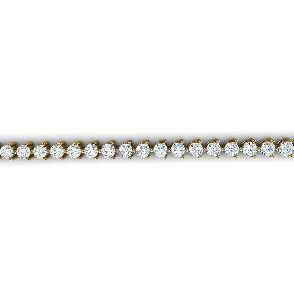 18 Karat Yellow Gold Three Prongs Diamond Tennis Bracelet '5 Carat' In New Condition For Sale In San Francisco, CA