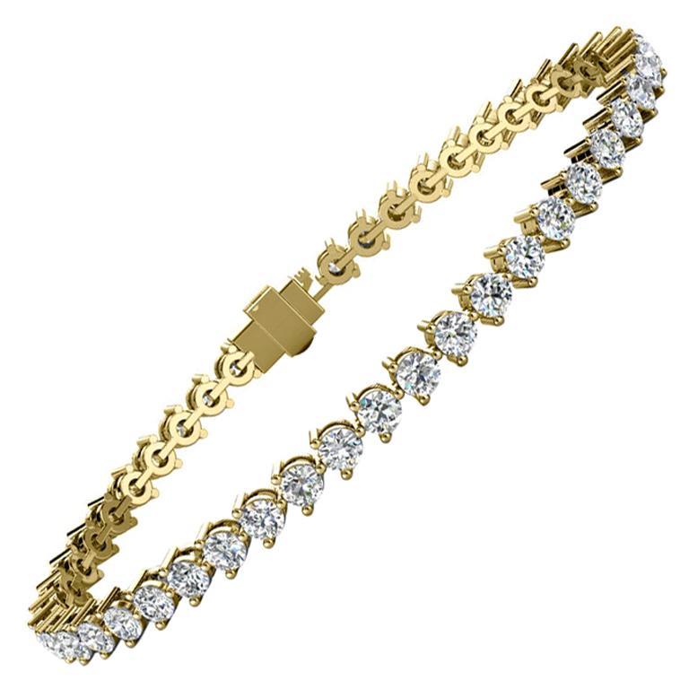 18 Karat Yellow Gold Three Prongs Diamond Tennis Bracelet '5 Carat'