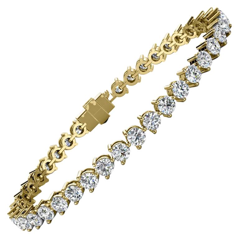 18 Karat Yellow Gold Three Prongs Diamond Tennis Bracelet '7 Carat' For Sale