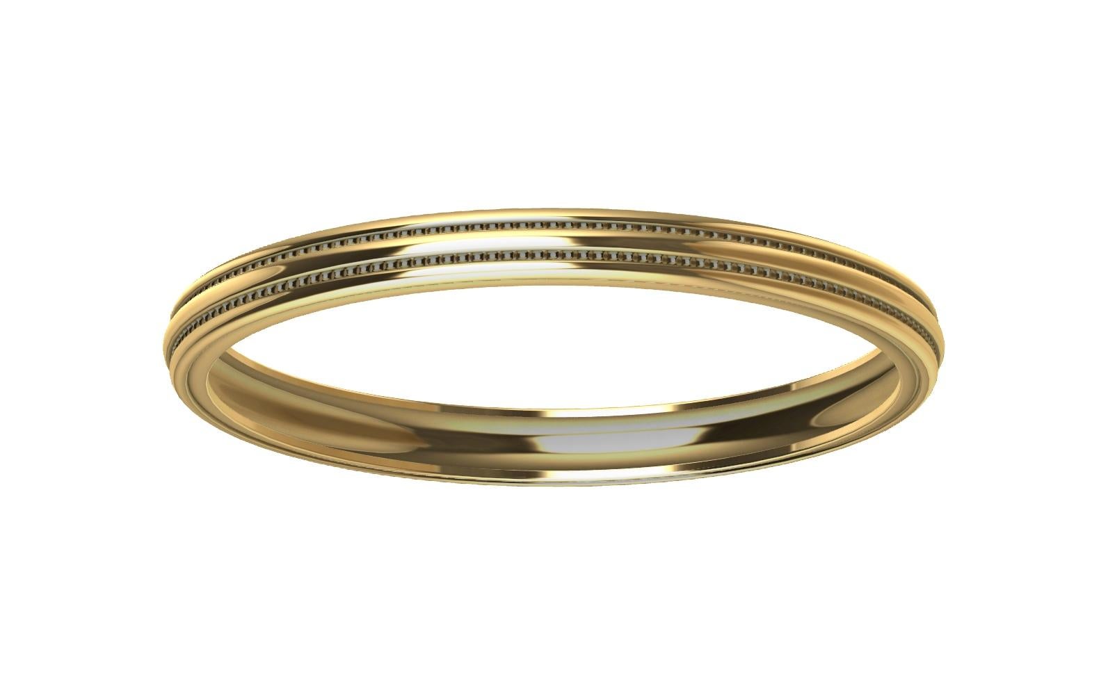 Contemporary 18 Karat Yellow Gold Three Ribs Bangle Bracelet