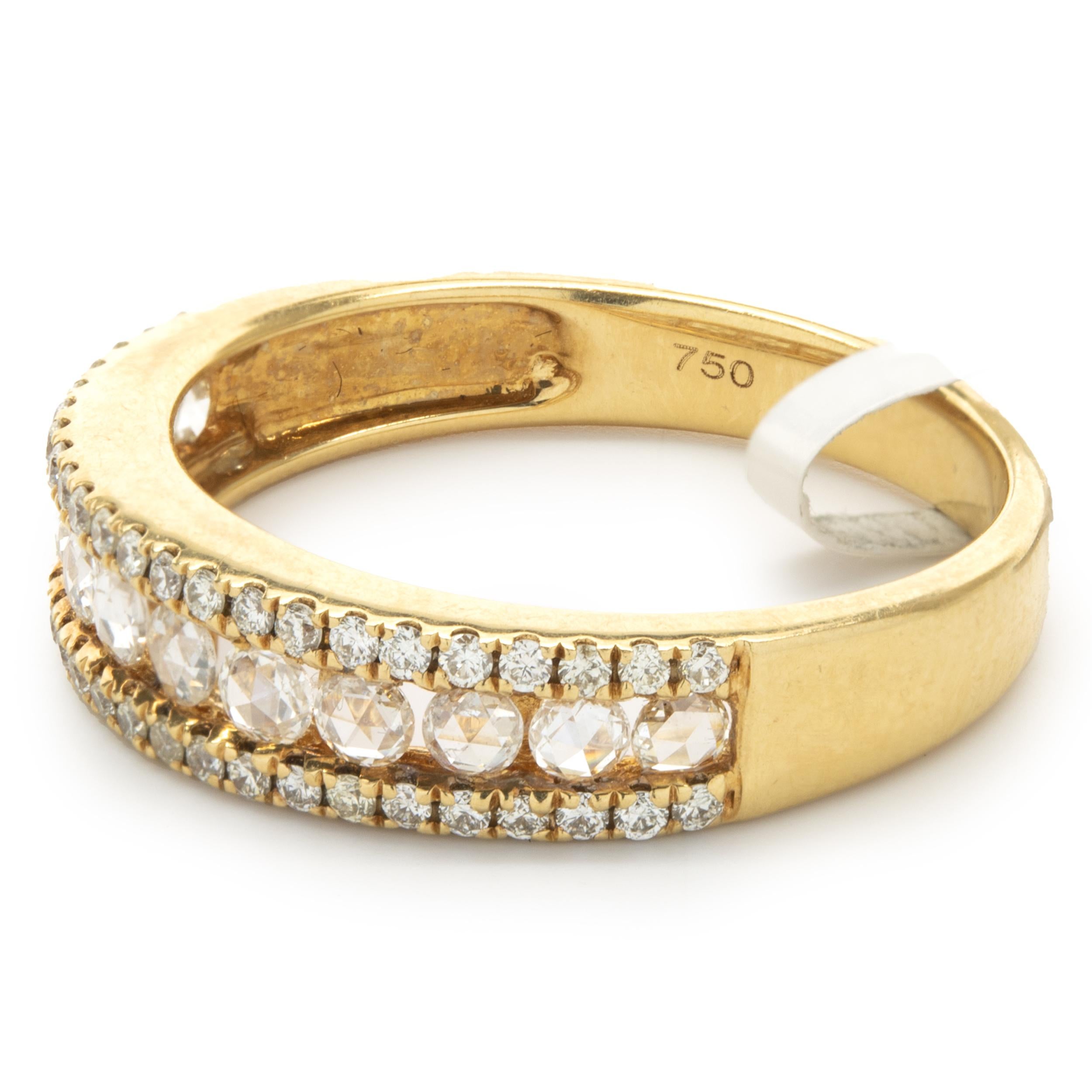 18 Karat Yellow Gold Three Row Diamond Band For Sale at 1stDibs