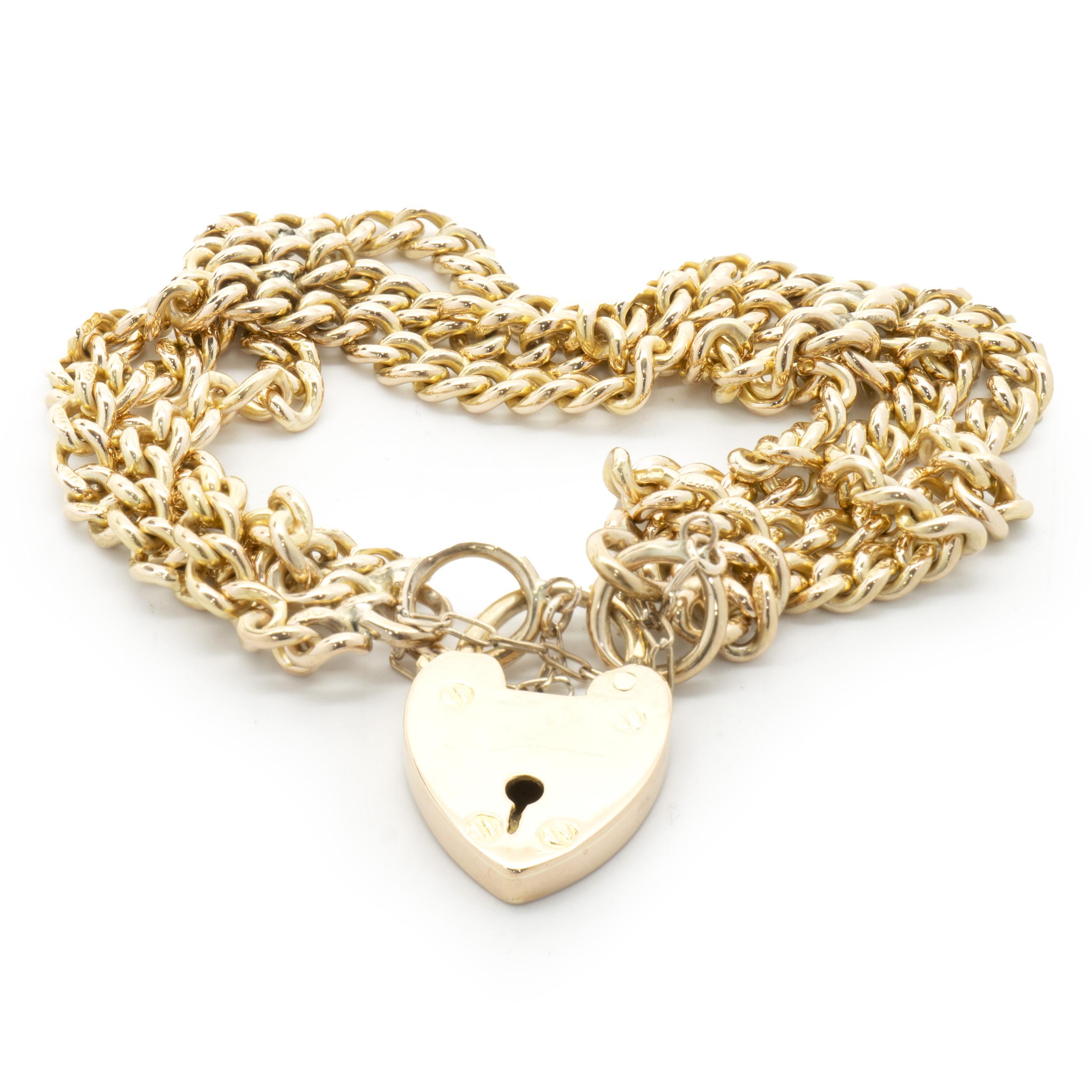18 Karat Yellow Gold Three Row Heart Padlock Bracelet In Excellent Condition In Scottsdale, AZ